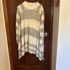 Free People Cream and Gray Striped Long Sweater
